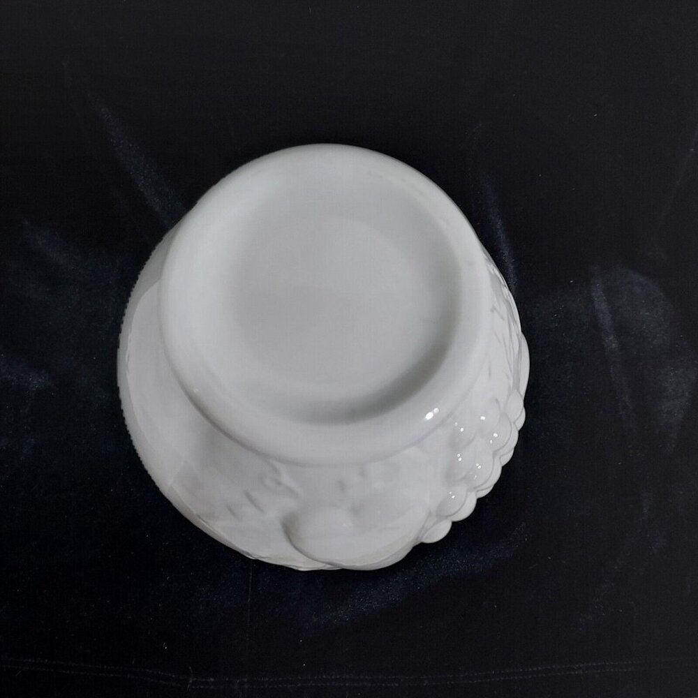 Antique Milk Glass Pitcher Applied Clear Handle Cottage Core Embossed Fruit - Picture 6 of 10